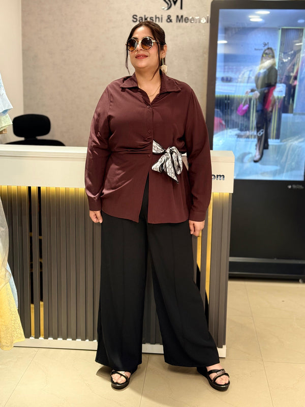 Fluid Tie-Detail Shirt & Wide-Leg Trousers Set