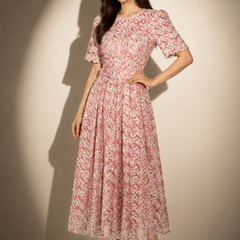 FLORAL LACE MIDI DRESS