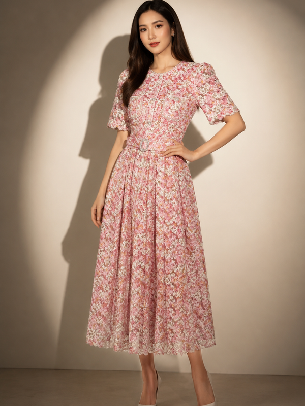 FLORAL LACE MIDI DRESS
