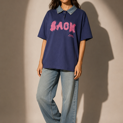 Oversized Polo T-Shirt with Contrast Collar Detail