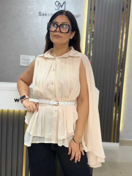 Pleated Panel Shirt with Flowing Hem