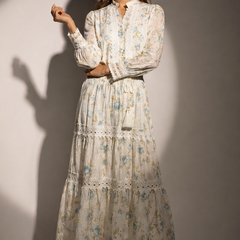 Embroidered Lace-Detail Midi Dress