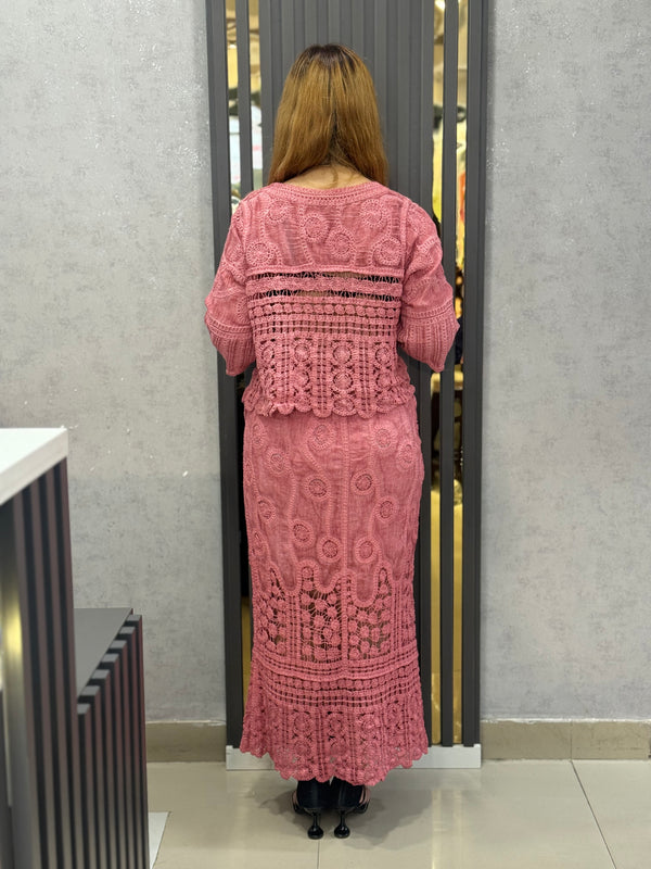Embroidered Textured Skirt Top