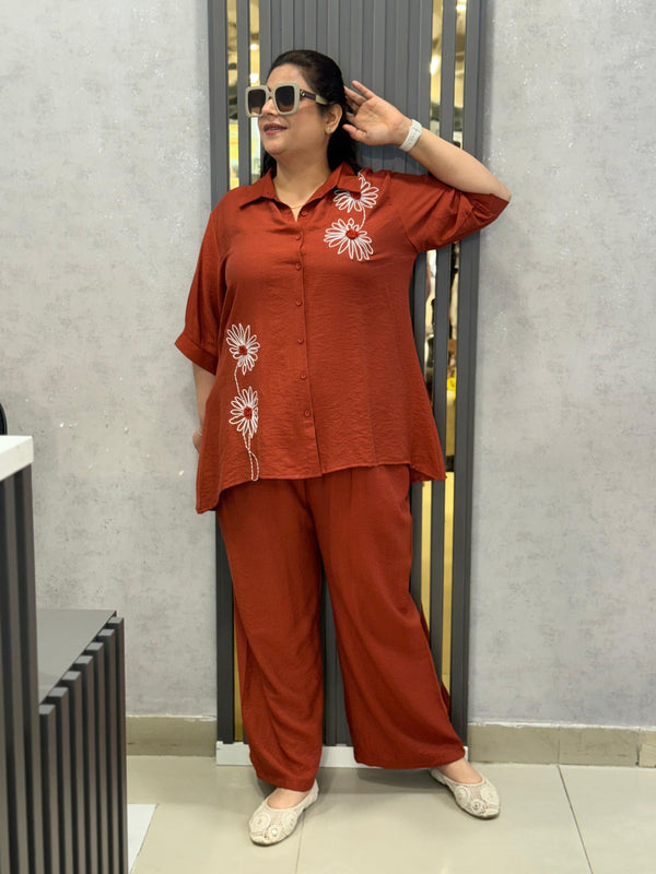 Floral Embroidered Relaxed Shirt and Bermuda Set