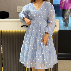 Polka Dot Gathered Midi Dress