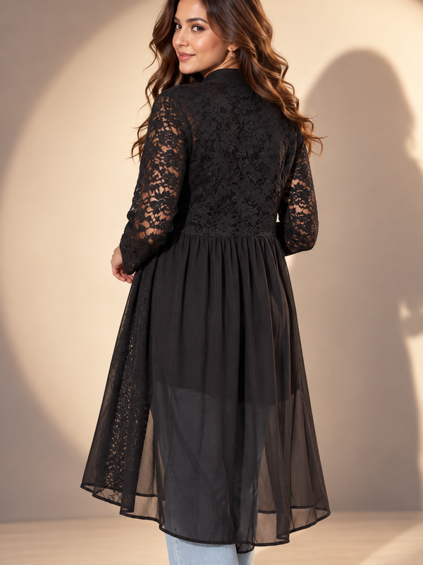 Lace Longline Shrug with Sheer Panels