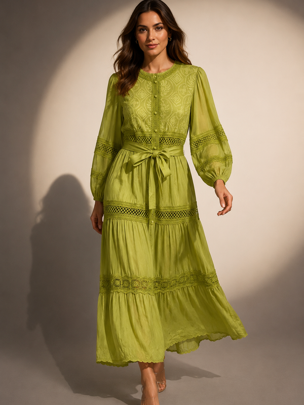 Embroidered Tiered Midi Dress