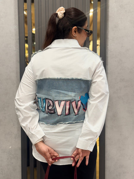 Graphic Patchwork Shirt with Textured Panel