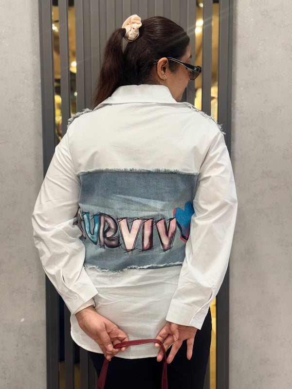 Graphic Patchwork Shirt with Textured Panel