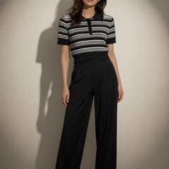Striped Knit Polo Top