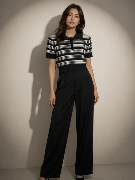 Striped Knit Polo Top