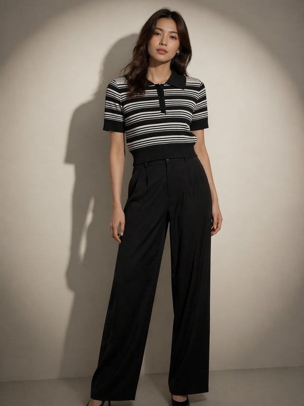 Striped Knit Polo Top