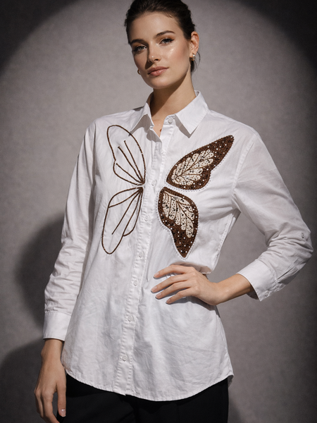 Embroidered Butterfly Motif Shirt