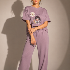 Graphic Lounge Set with Embroidered Appliqué