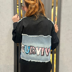 Graphic Patchwork Shirt with Textured Panel