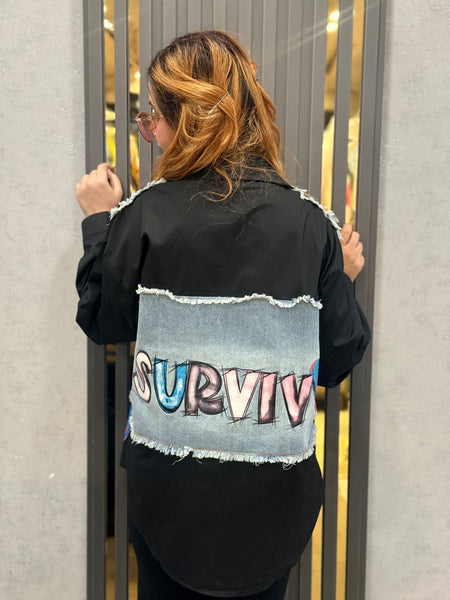 Graphic Patchwork Shirt with Textured Panel