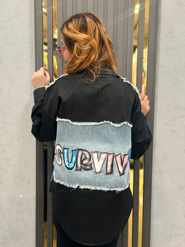 Graphic Patchwork Shirt with Textured Panel