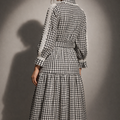 Lace Panel Check Long dress