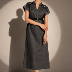 Structured Lace-Panel Midi Dress