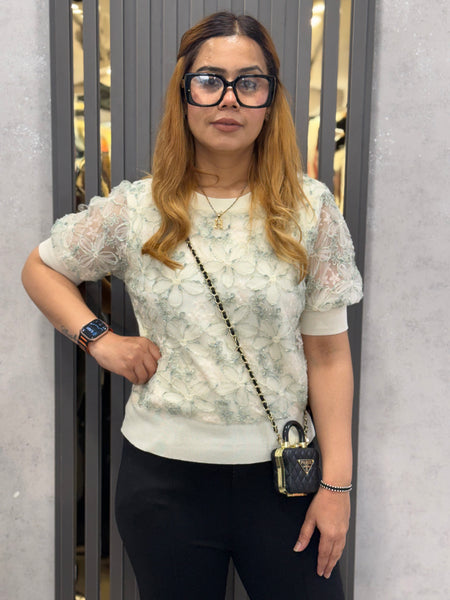 Textured Floral Lace Knit Top