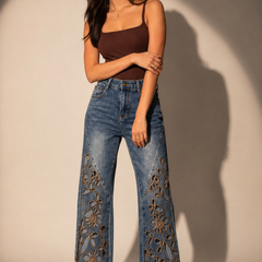 Floral Embroidered Wide-Leg Jeans