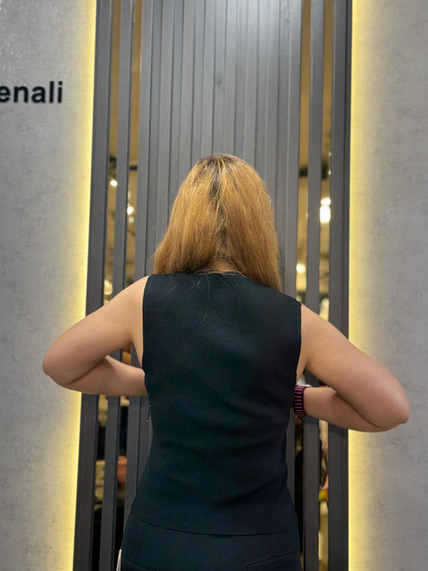 Sleeveless Top with Sculptural Metal Detail