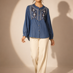 Embroidered Chambray Blouse