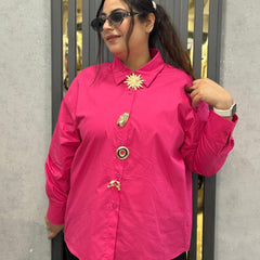 Oversized Satin-Effect Shirt with Jewel Appliqué