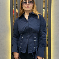 Lace-Up Waist Poplin Shirt