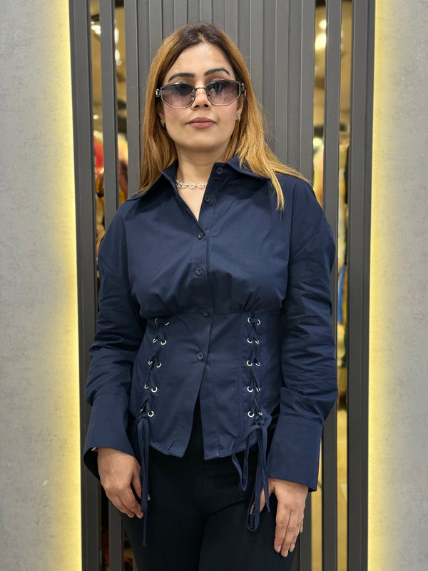 Lace-Up Waist Poplin Shirt