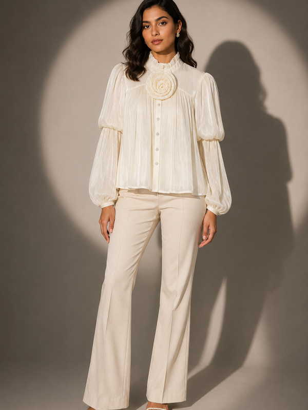 ROSETTE DETAIL PLEATED BLOUSE