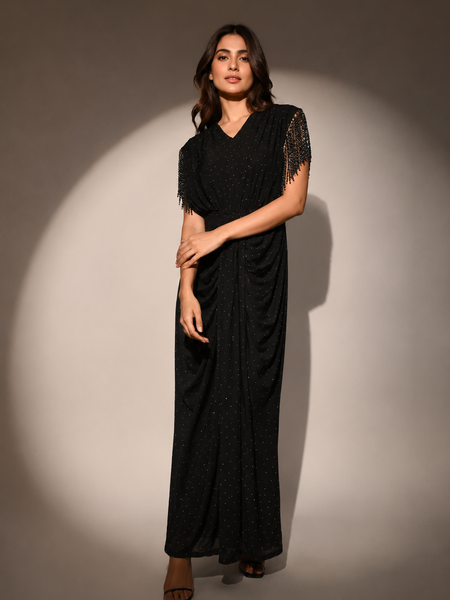 Embellished Draped Maxi Dress