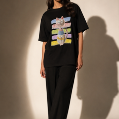 Oversized Cat Graphic T-Shirt