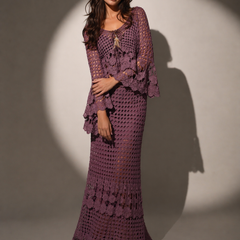Crochet Knit skirt top with Flared Sleeves