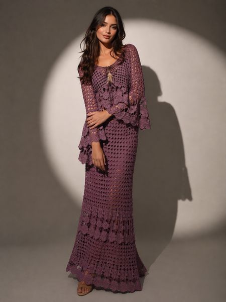Crochet Knit skirt top with Flared Sleeves