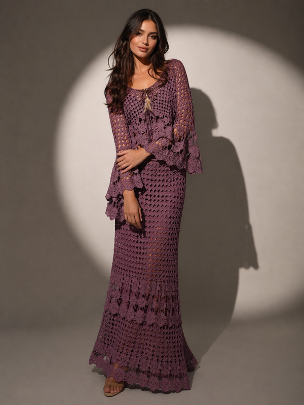 Crochet Knit skirt top with Flared Sleeves