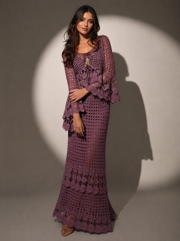Crochet Knit skirt top with Flared Sleeves