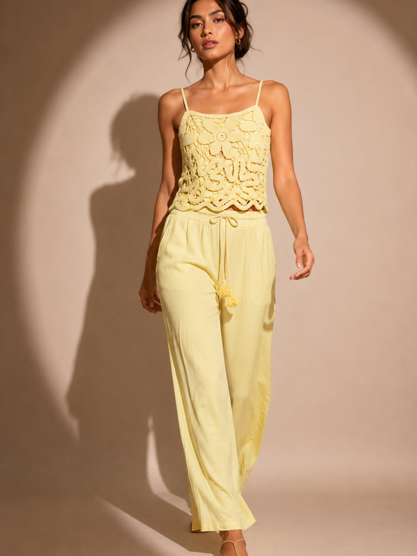 Crochet Appliqué Cami & Relaxed Trousers Co-Ord Set