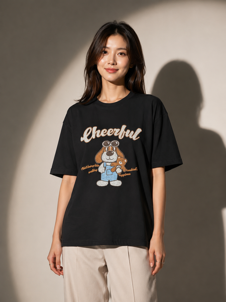 Cheerful Bear Graphic Oversized T-Shirt