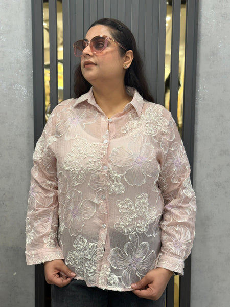 Floral Embroidered Sheer Shirt