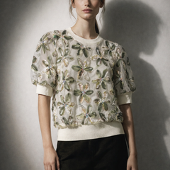 Textured Floral Embellished Knit Top