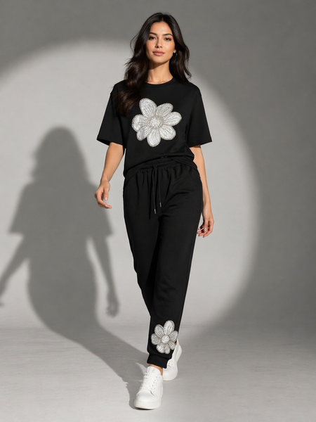 Embroidered Floral Relaxed Co-Ord Set