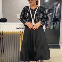 Tailored Check Knit Jacket & Pleated dress