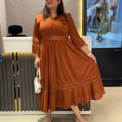 Fluid Midi Dress with Textured Waist Detai