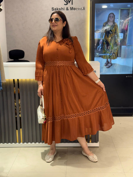 Fluid Midi Dress with Textured Waist Detai