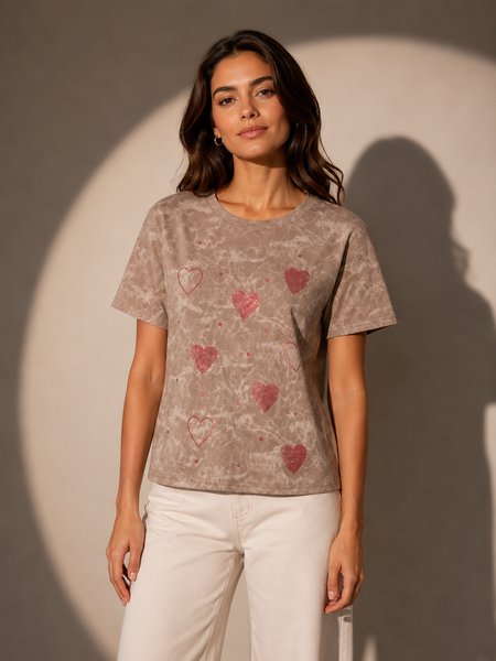 Heart Motif Printed T-Shirt