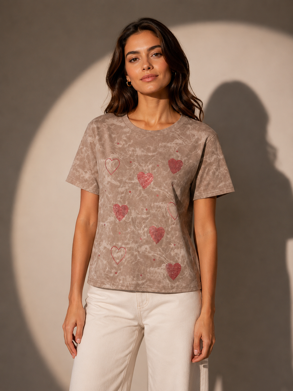 Heart Motif Printed T-Shirt