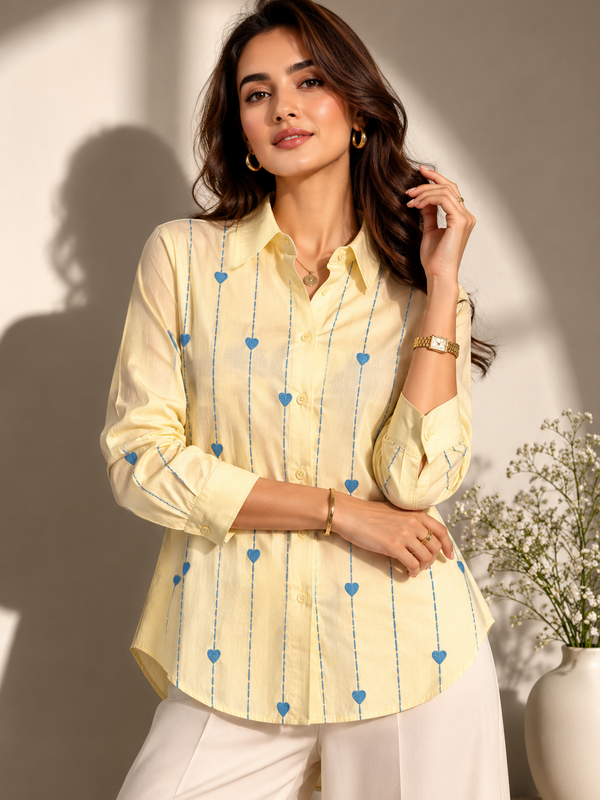 Heart Motif Embroidered Relaxed Shirt