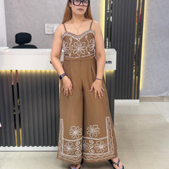 Embroidered Wide-Leg Jumpsuit