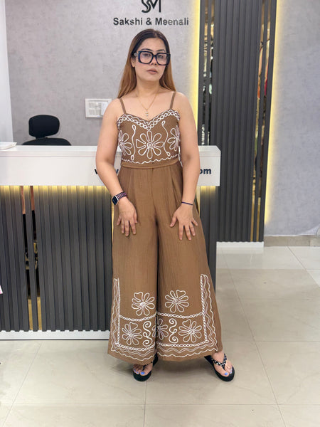 Embroidered Wide-Leg Jumpsuit